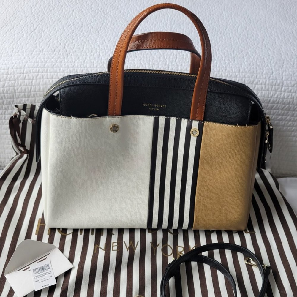 Henri Bendel Black, White, and Tan Satchel